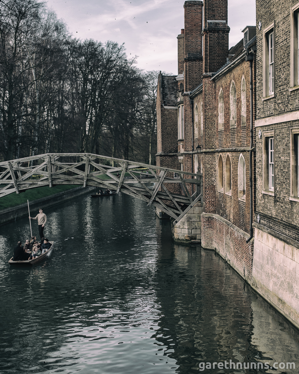 Mathematical Bridge Cambridge with punt underneath
