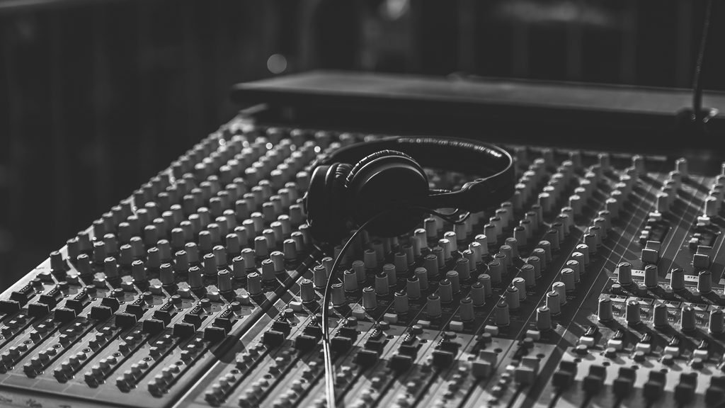 Headphones on mixing desk